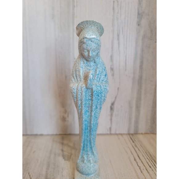 Ceramic blue speckled mother Mary religious statue - Picture 2 of 10
